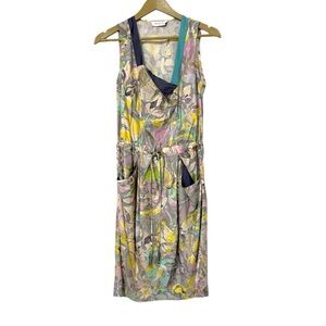 Megan Park Silk Artsy Floral Boho Print Mini Dress Size 0 Party Formal